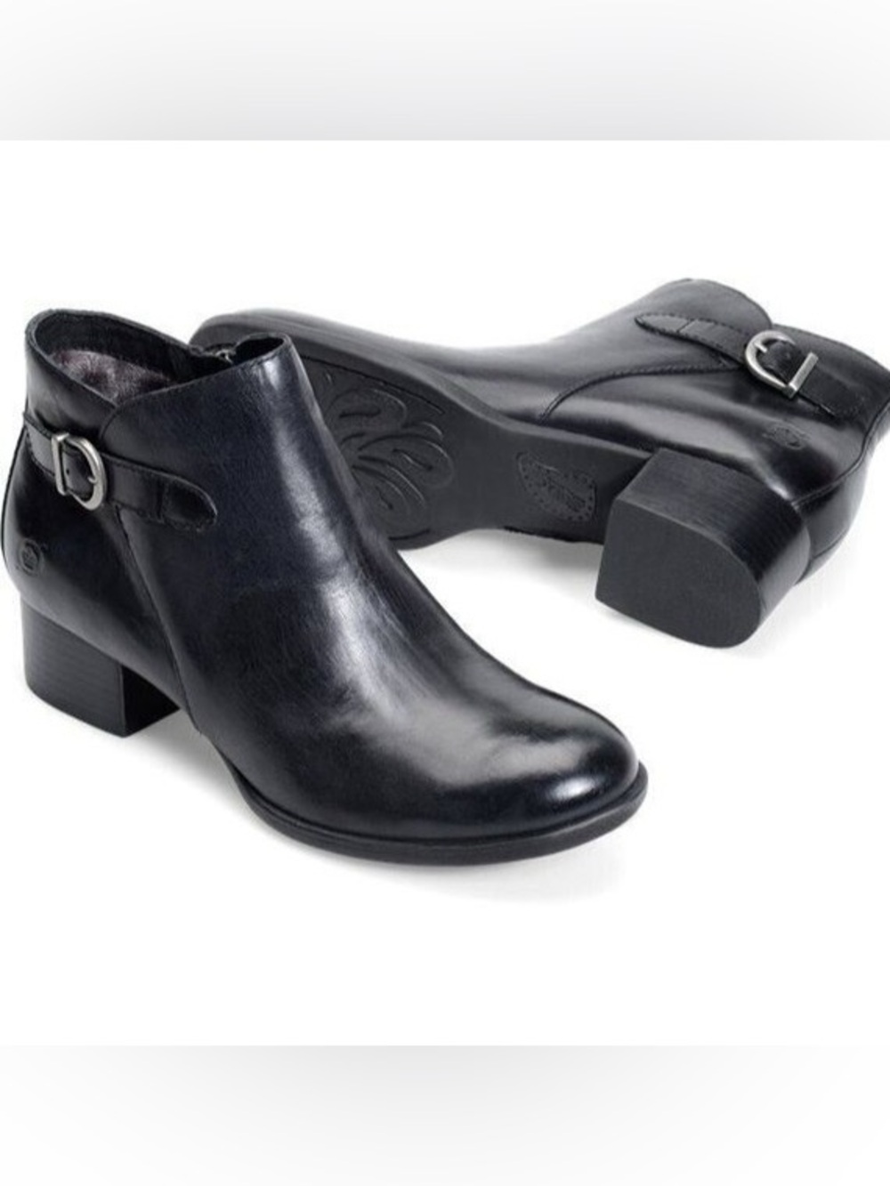 Børn Phobos Black Leather Side-Buckle Ankle Boots – Size 8.5